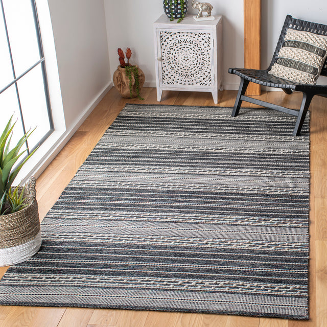 Safavieh Striped Kilim Stk516Z Black/Ivory Area Rug