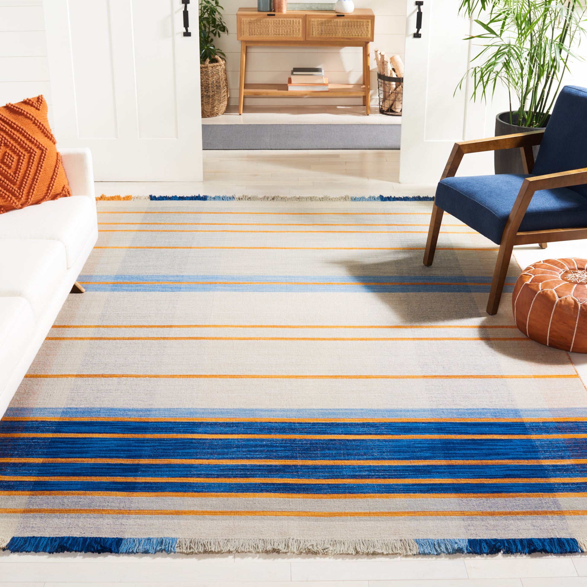 Safavieh Striped Kilim Stk701B Beige/Blue Area Rug