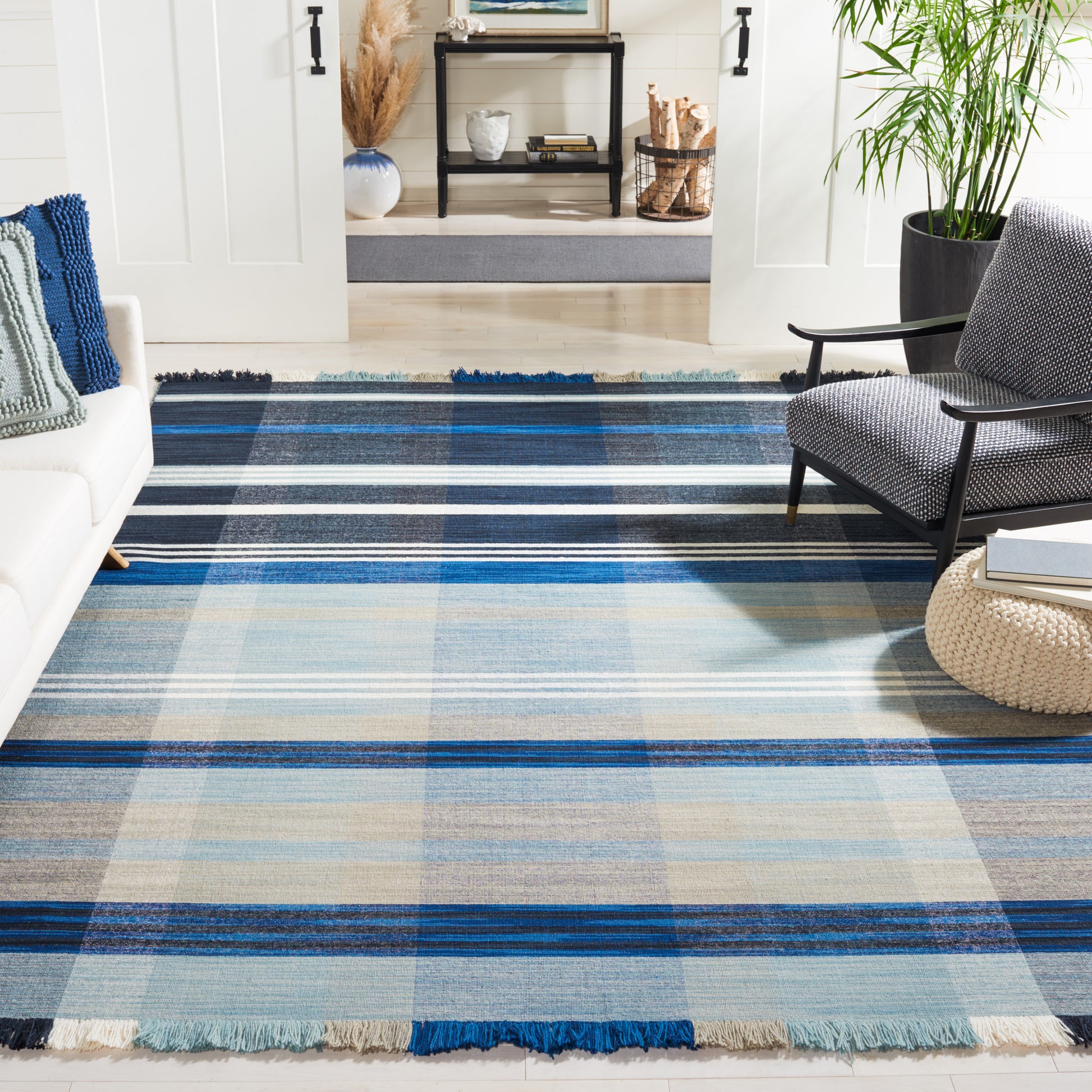 Safavieh Striped Kilim Stk703N Navy/Charcoal Area Rug