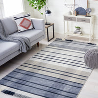 Safavieh Striped Kilim Stk704G Light Grey/Black Area Rug