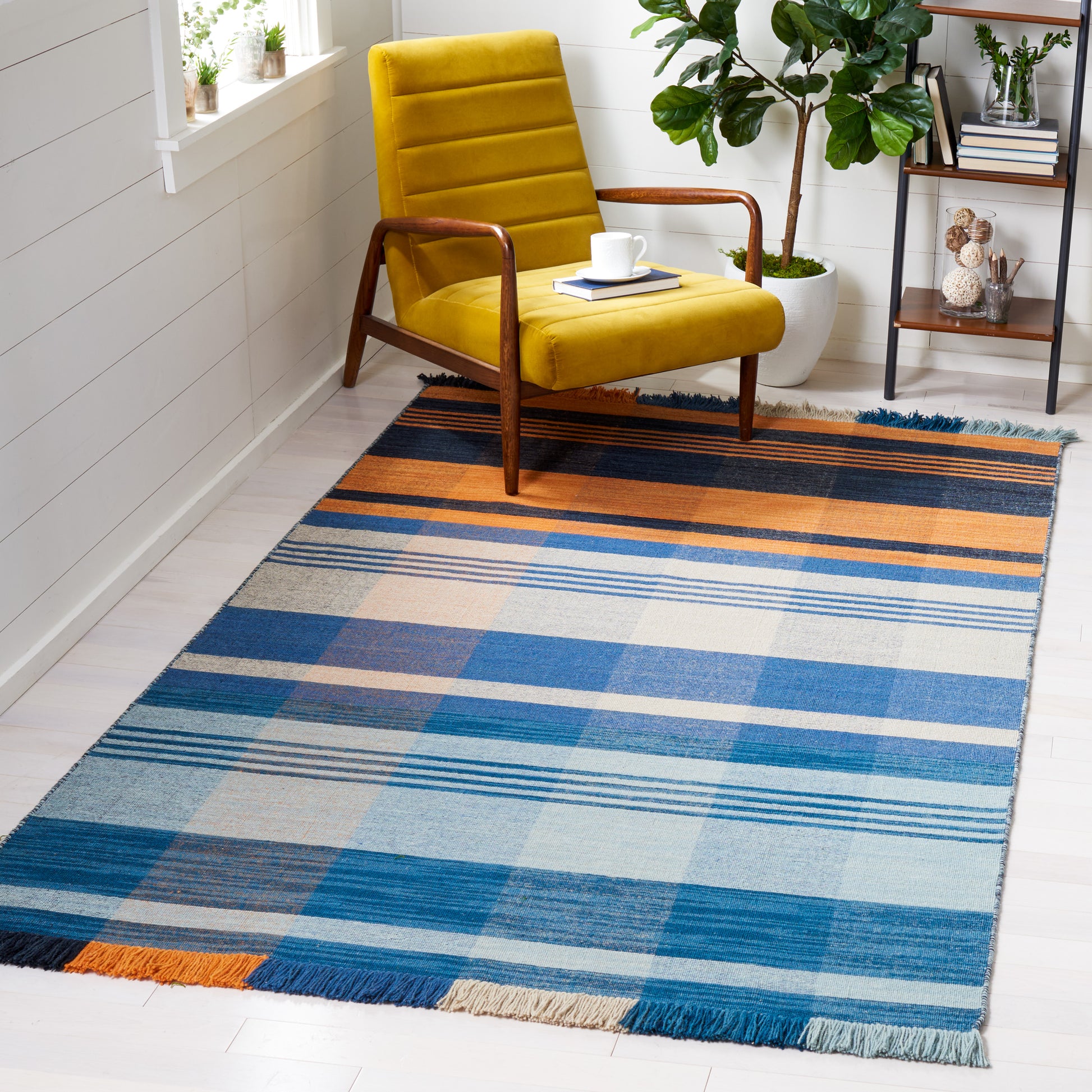 Safavieh Striped Kilim Stk708P Orange/Blue Area Rug