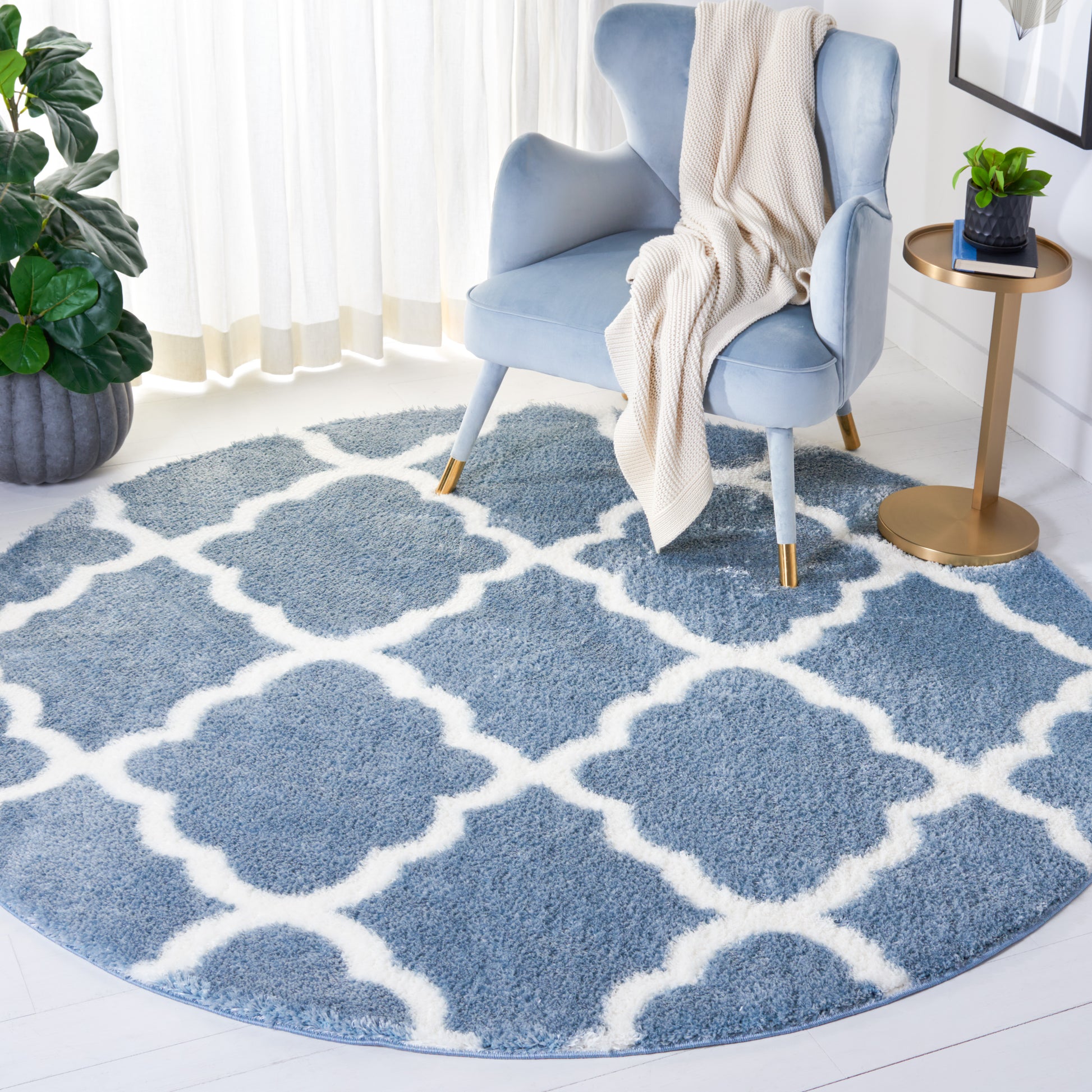 Safavieh Tahoe Shag Tho675M Blue/White Area Rug