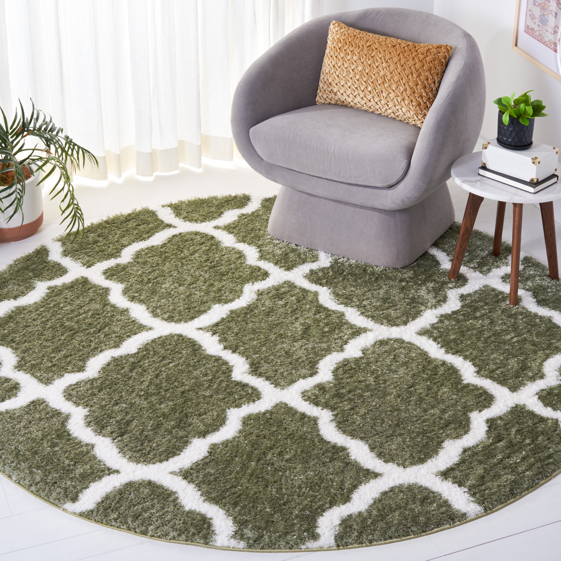 Safavieh Tahoe Shag Tho675W Sage/White Area Rug