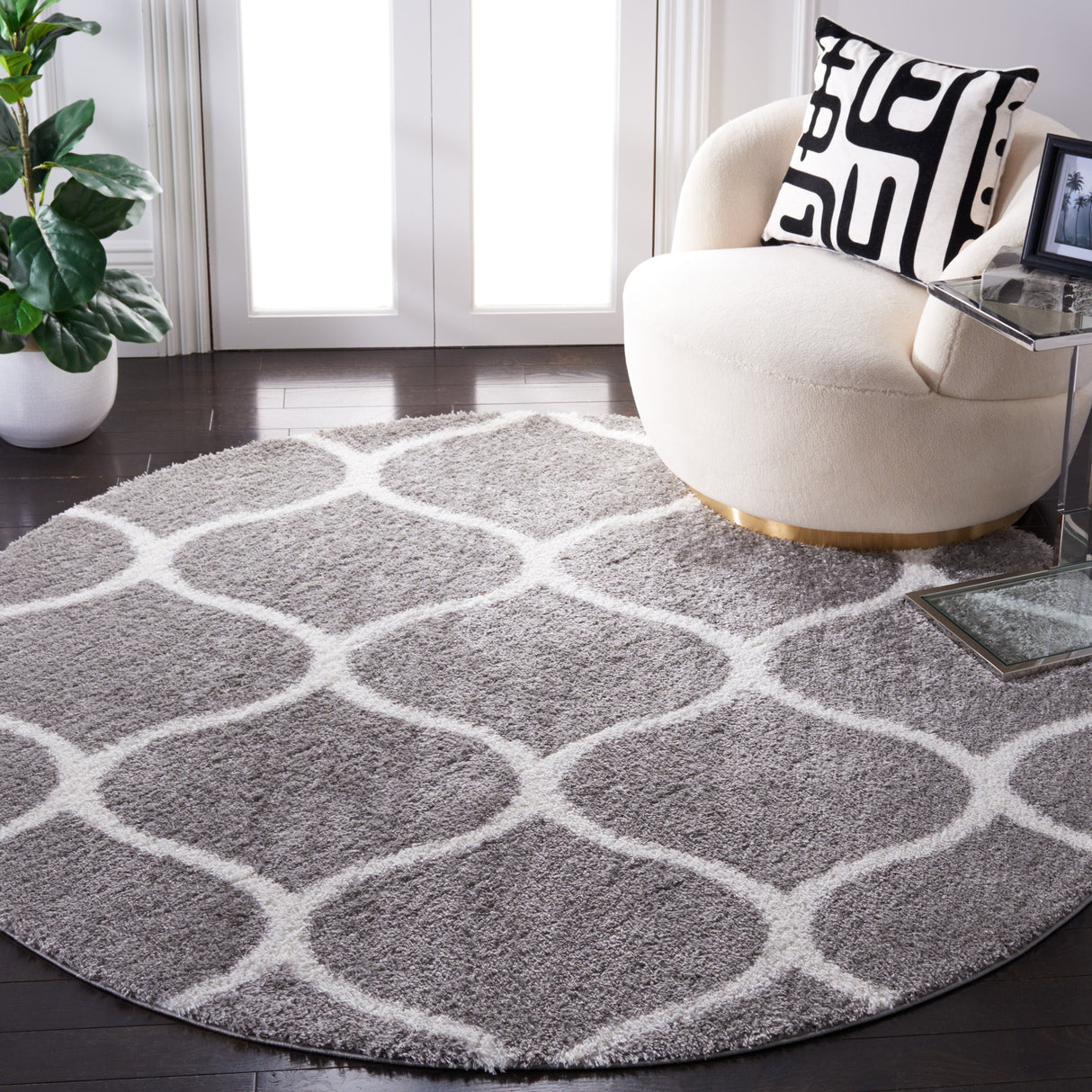 Safavieh Tahoe Shag Tho677H Grey/White Rug.