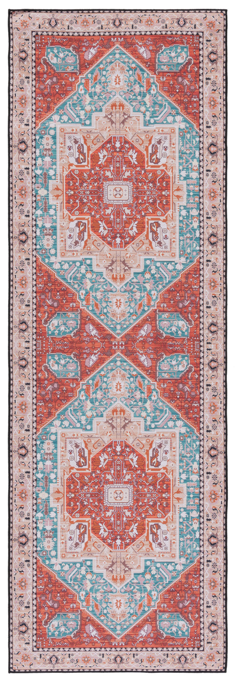 Safavieh Machine Washable Tucson Tsn120J Aqua/Rust Rug.