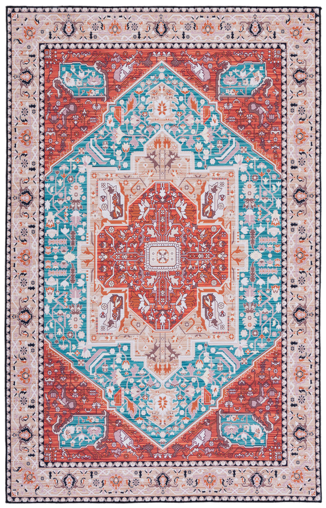 Safavieh Machine Washable Tucson Tsn120J Aqua/Rust Rug.