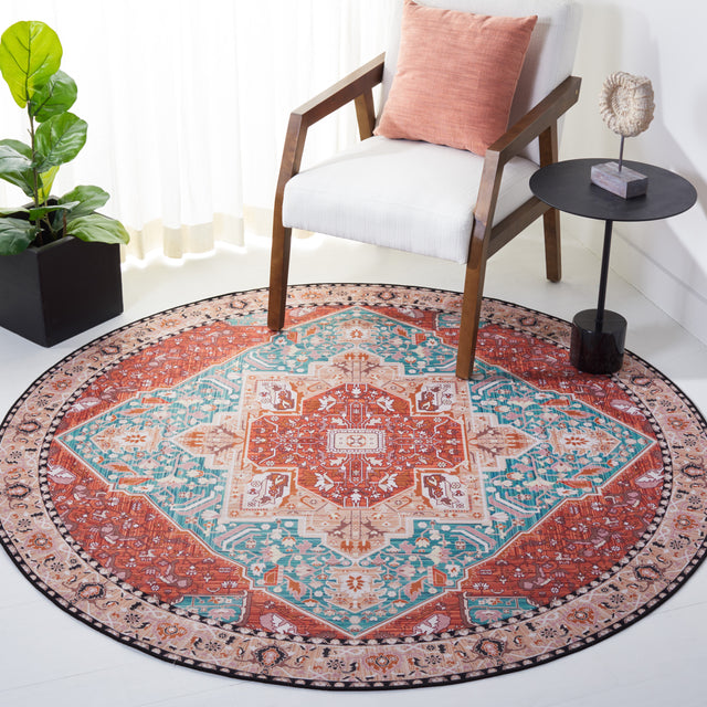 Safavieh Machine Washable Tucson Tsn120J Aqua/Rust Rug.