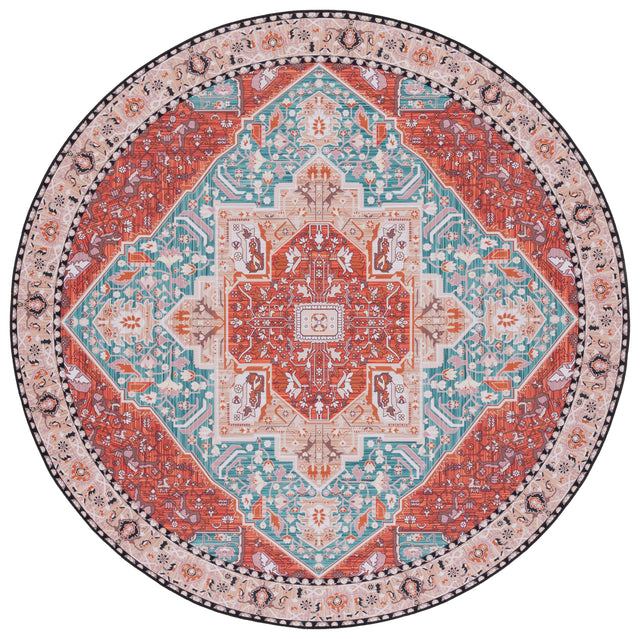 Safavieh Machine Washable Tucson Tsn120J Aqua/Rust Rug.