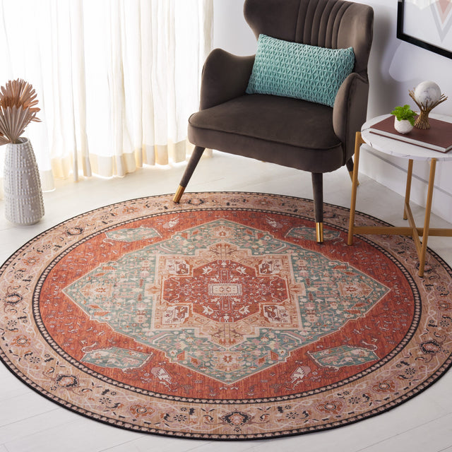 Safavieh Machine Washable Tucson Tsn150J Aqua/Rust Rug.