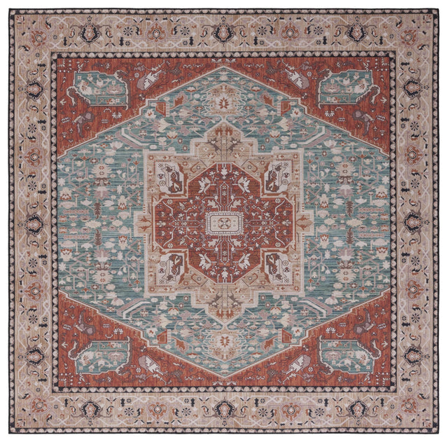 Safavieh Machine Washable Tucson Tsn150J Aqua/Rust Rug.