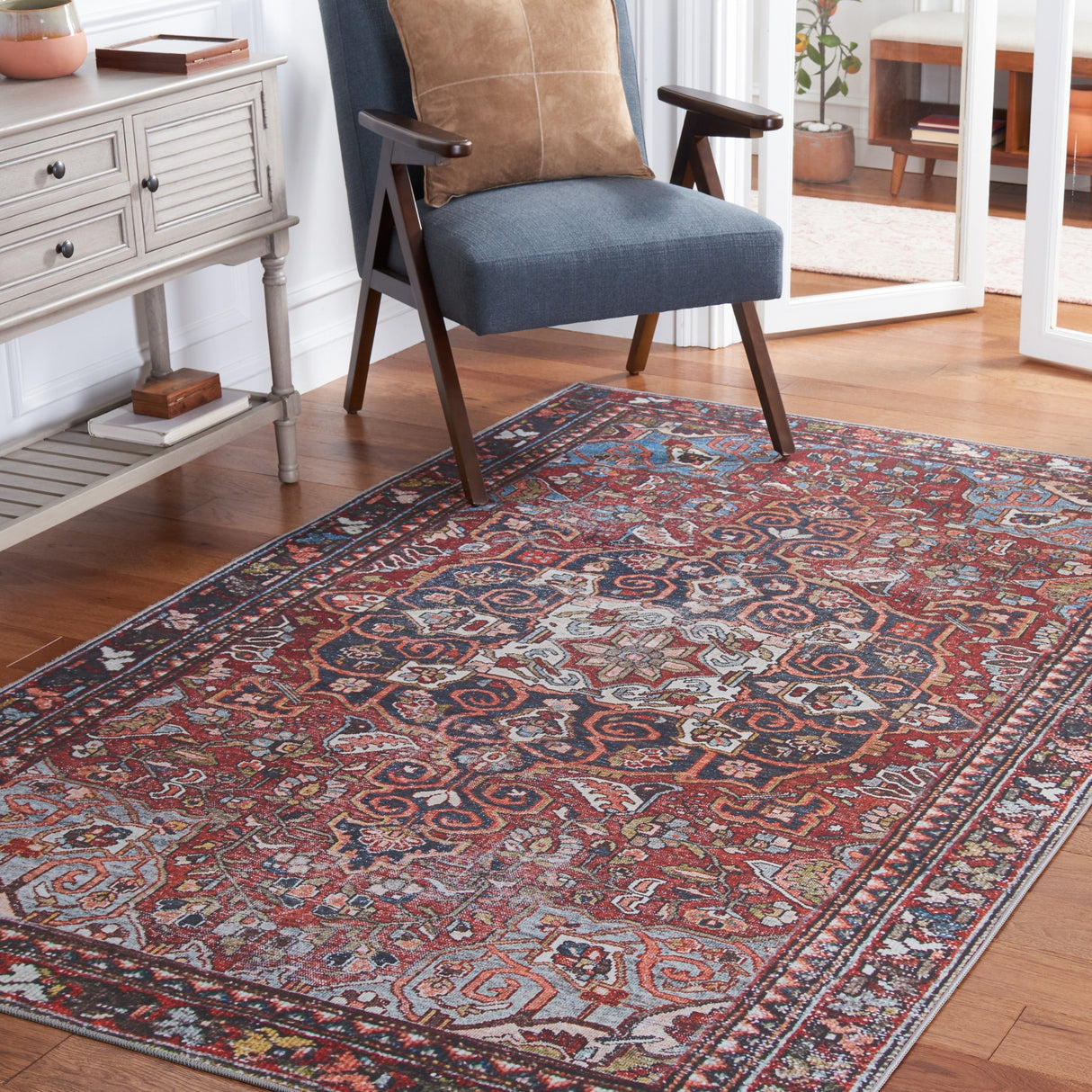 Safavieh Machine Washable Tucson Tsn176Q Red/Navy Rug.
