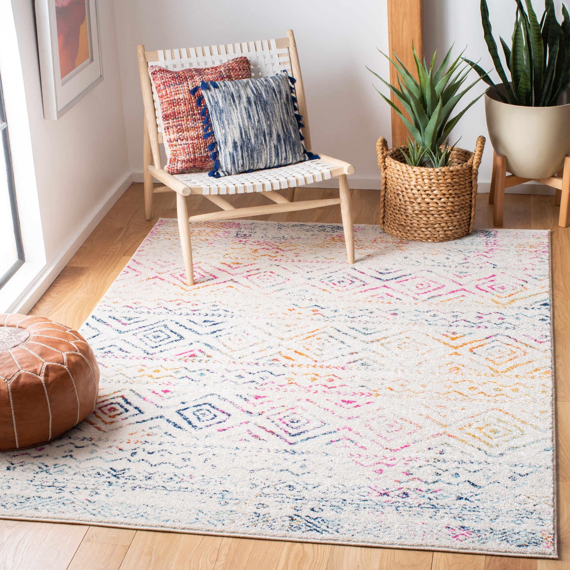 Safavieh Tulum Tul267E Ivory/Fuchsia Area Rug