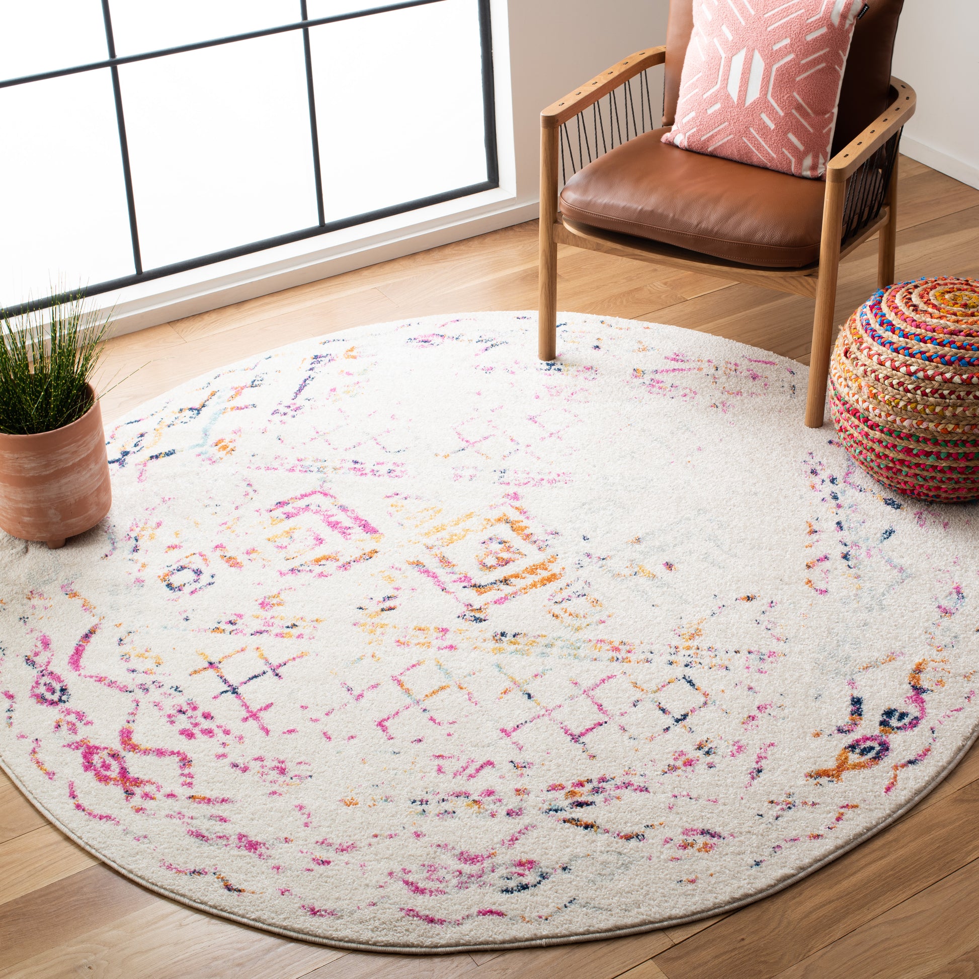 Safavieh Tulum Tul268E Ivory/Fuchsia Area Rug