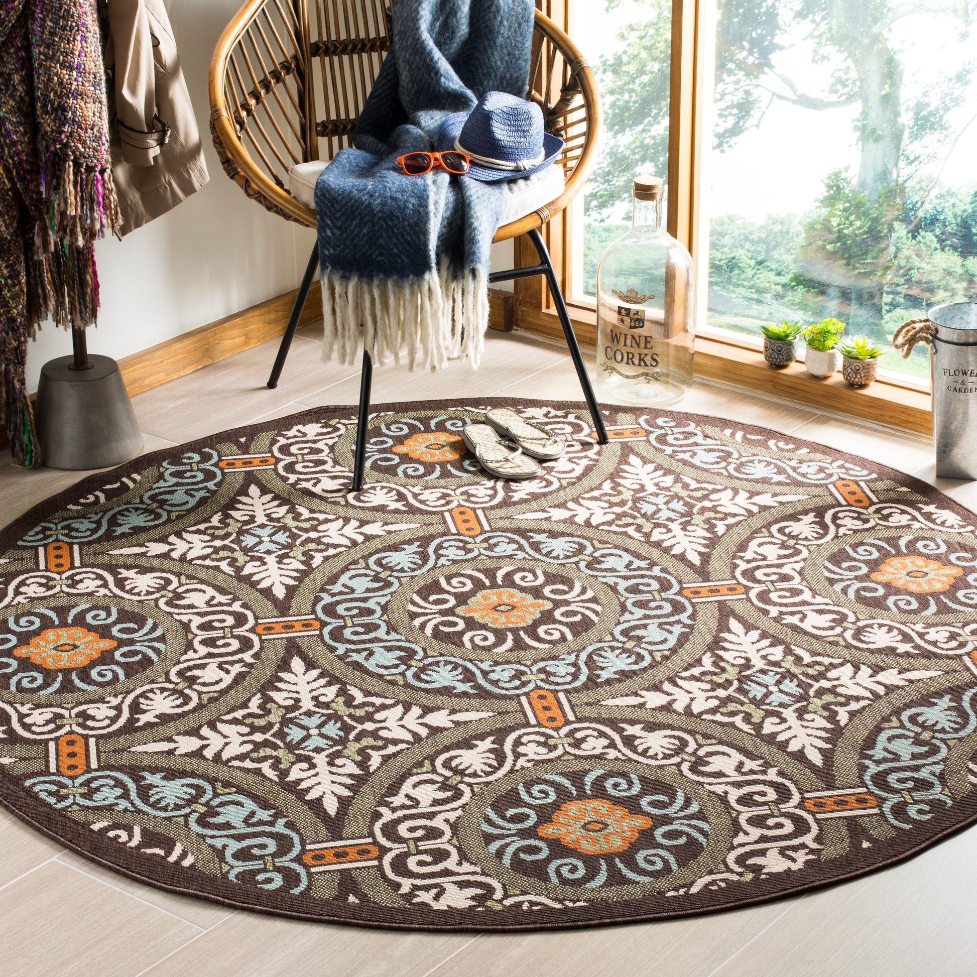 Safavieh Veranda Ver055 Chocolate/Aqua Area Rug