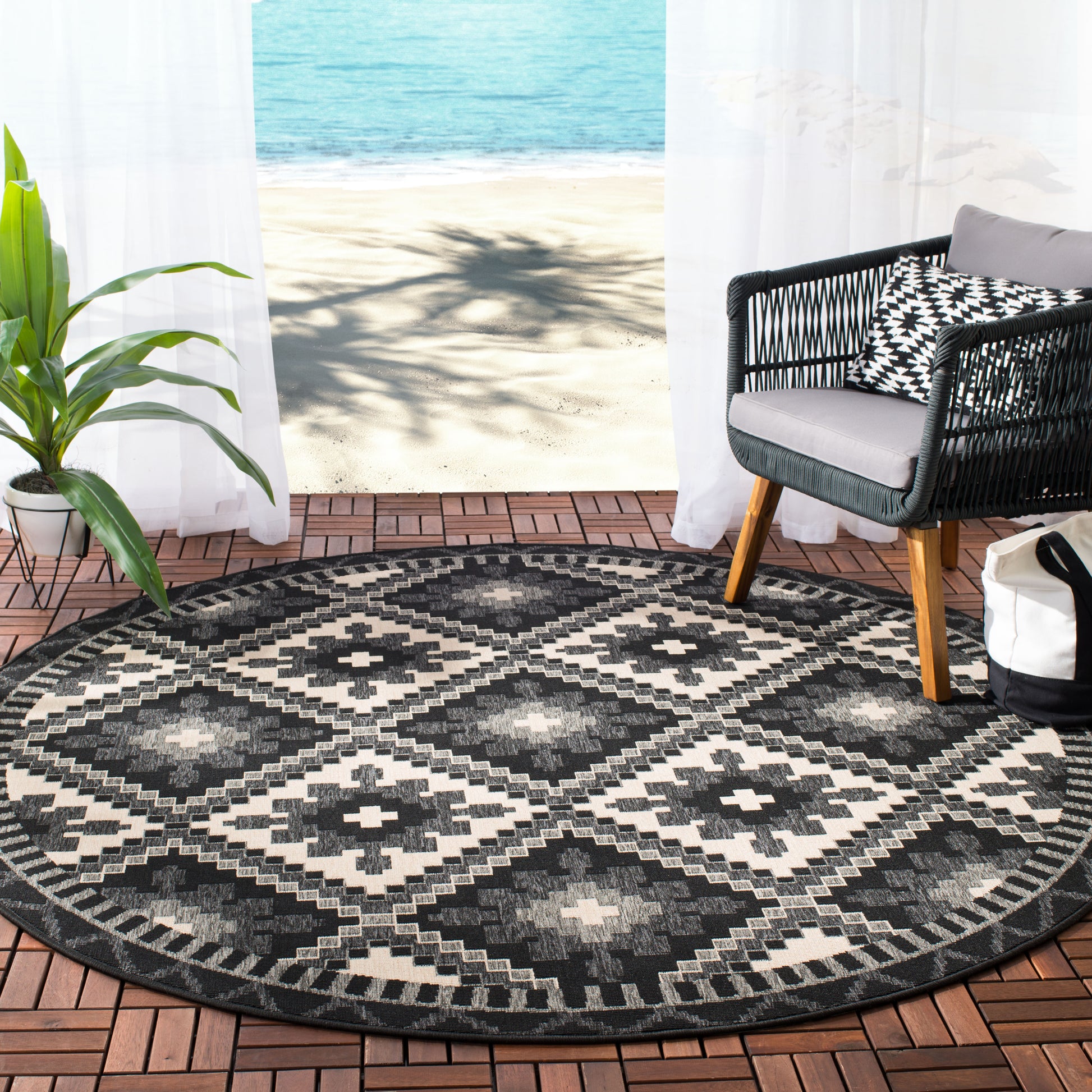 Safavieh Veranda Ver096 Black/Beige Area Rug