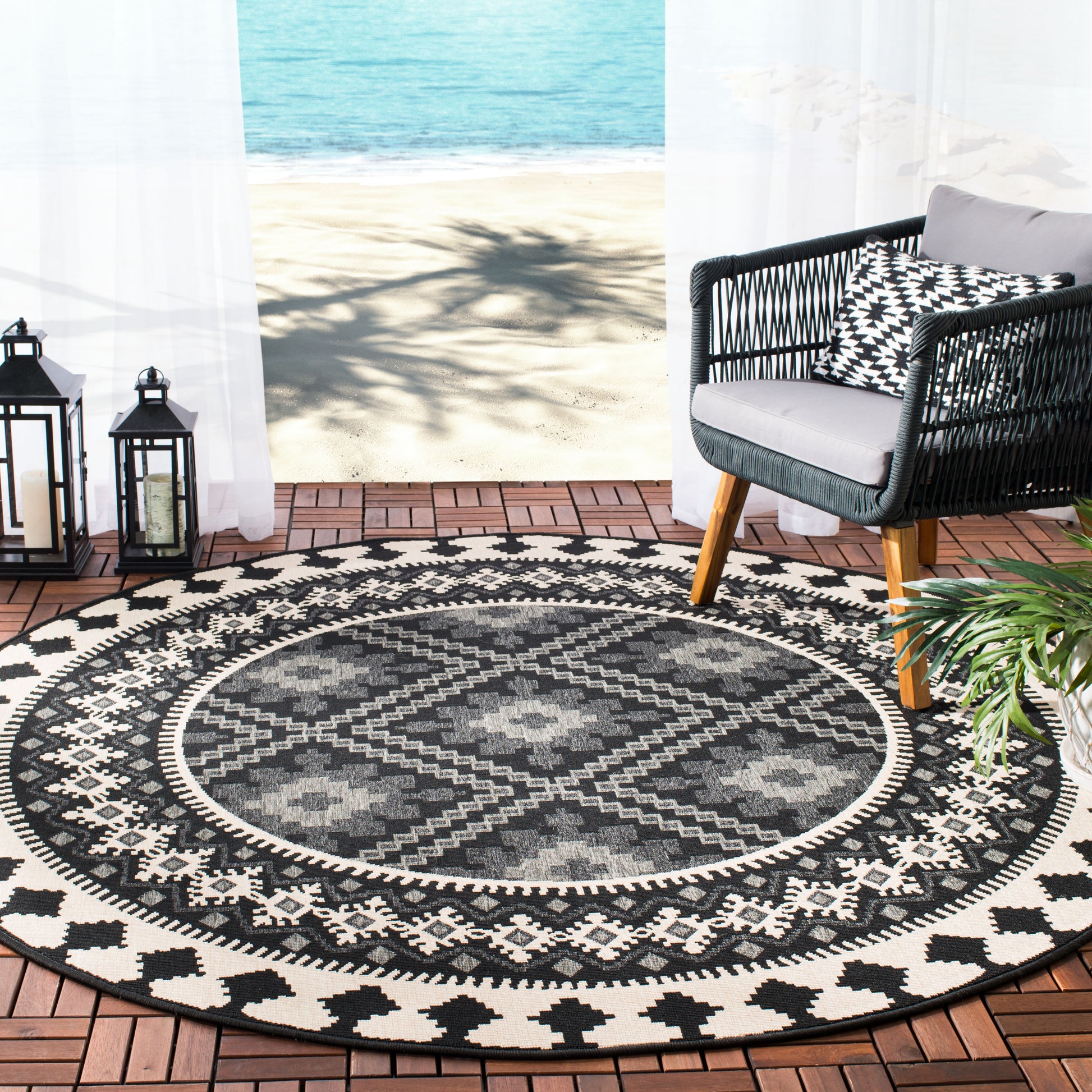 Safavieh Veranda Ver099 Black/Creme Area Rug