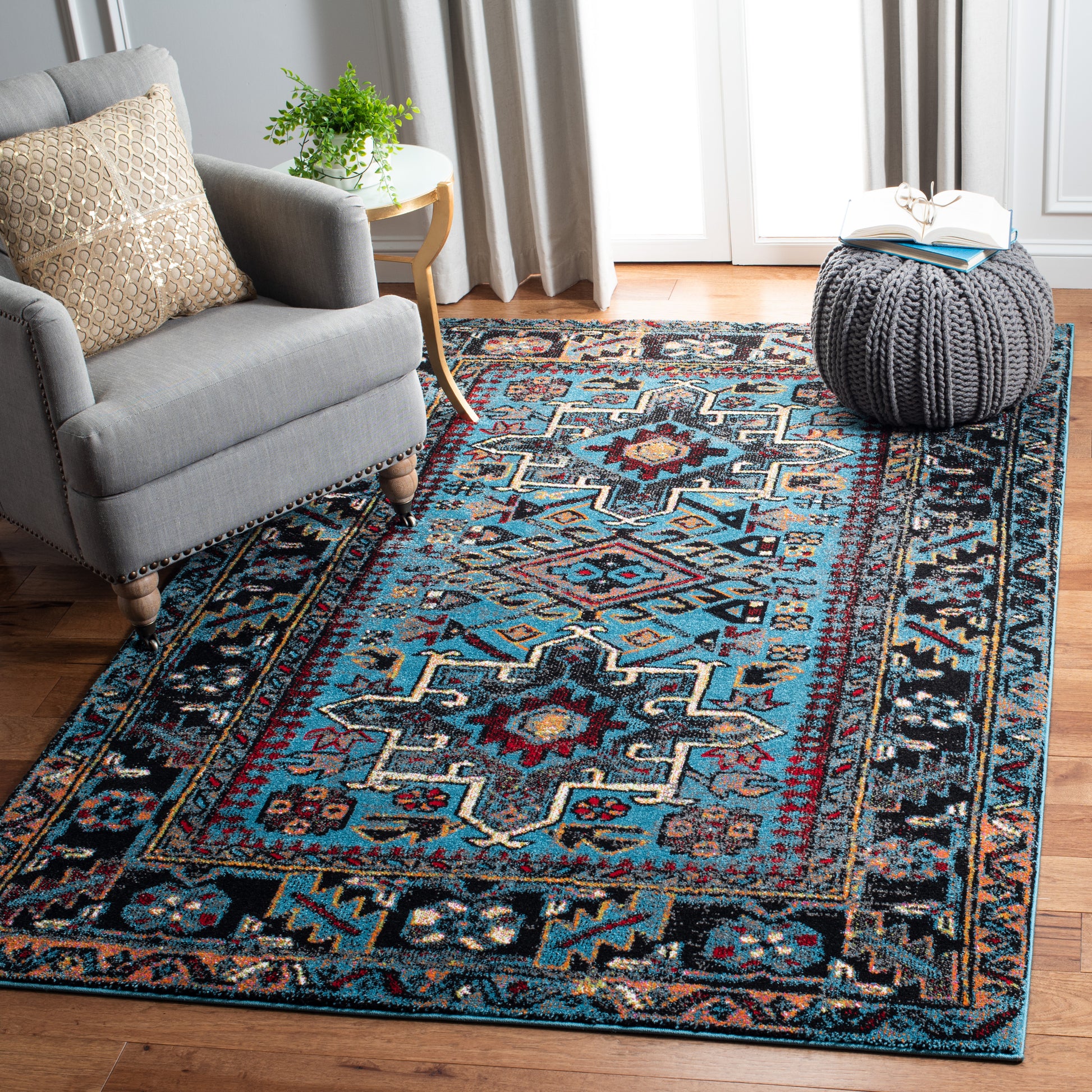 Safavieh Vintage Hamadan Vth211M Light Blue/Black Area Rug