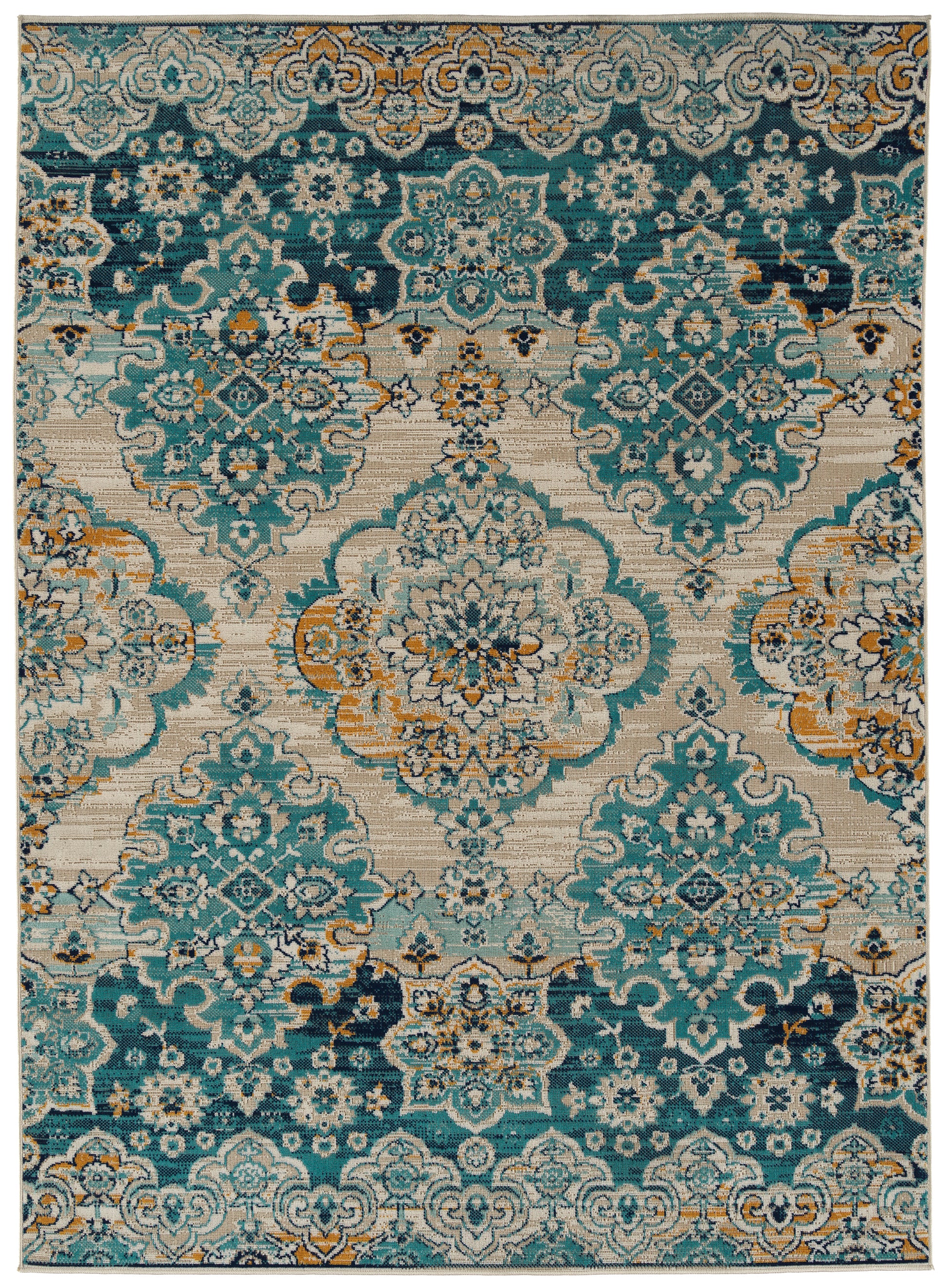 Kaleen Zuma Beach Zum08-78 Turquoise, Gold, Lt Blue, Navy Area Rug