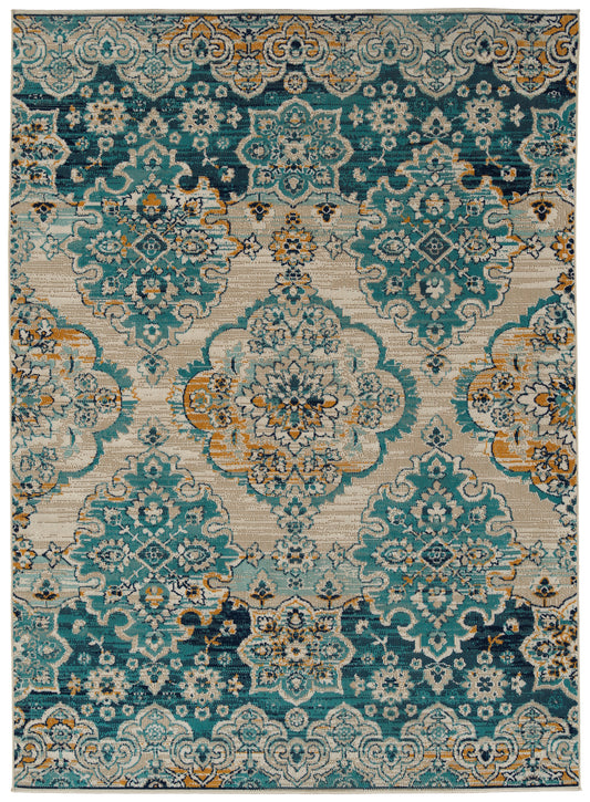 Kaleen Zuma Beach Zum08-78 Turquoise, Gold, Lt Blue, Navy Area Rug