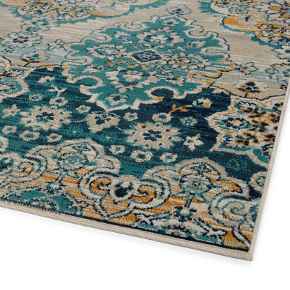 Kaleen Zuma Beach Zum08-78 Turquoise, Gold, Lt Blue, Navy Area Rug