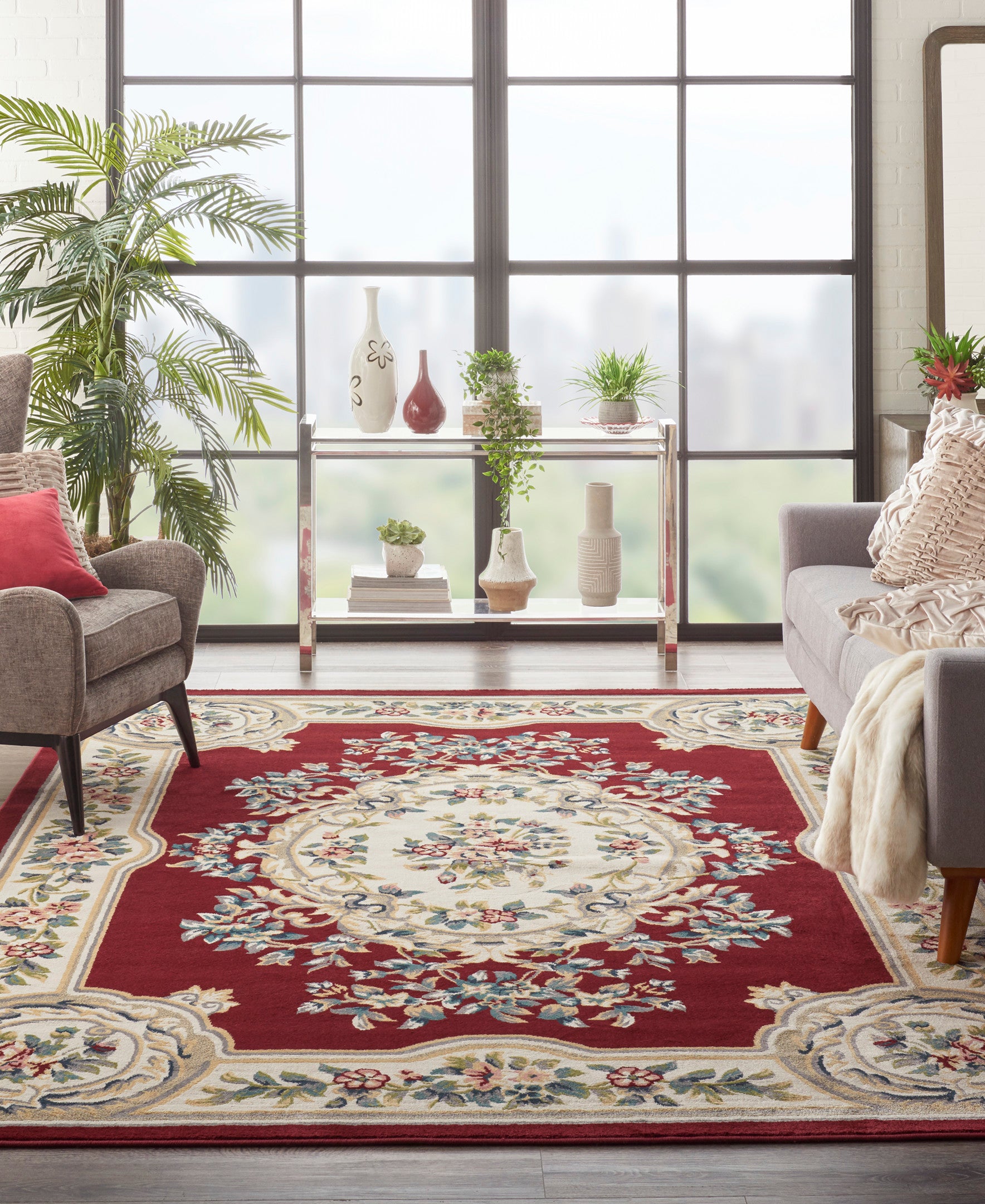 Nourison Aubusson Abs1 Red Area Rug