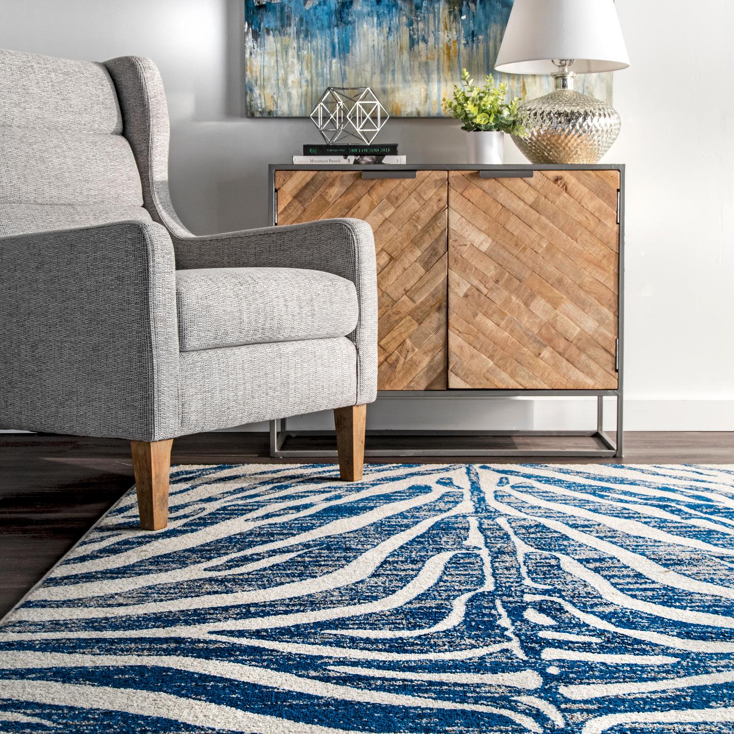 Nuloom Royal Zebra Stripes Nro3111B Blue Area Rug