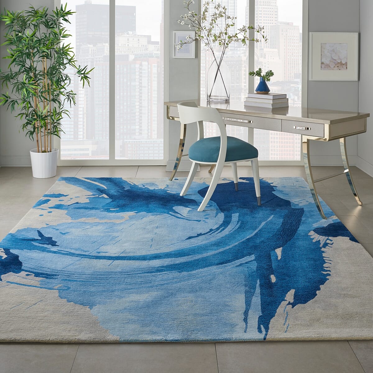 Nourison Symmetry Smm01 Blue / Ivory Area Rug