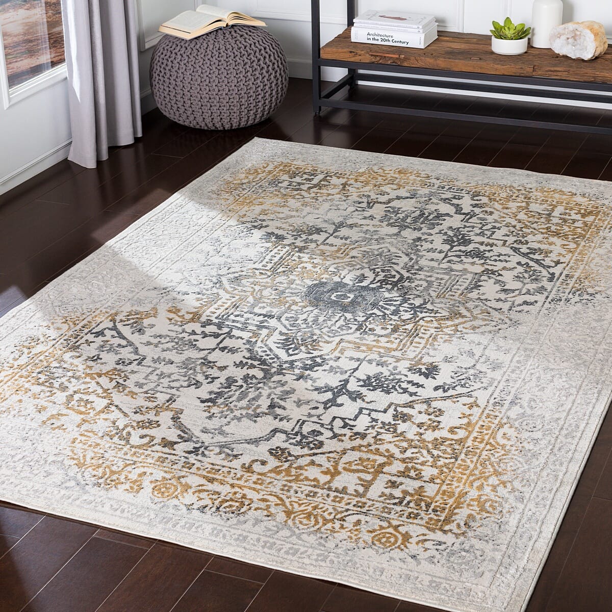 Surya Aisha Ais-2308 Charcoal, Medium Gray, Mustard Vintage / Distressed Area Rug