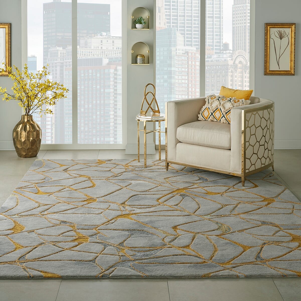 Nourison Symmetry Smm05 Grey / Yellow Geometric Area Rug