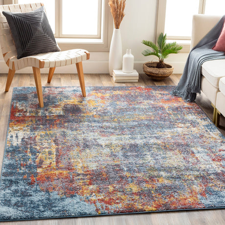 Surya Ankara Akr-2315 Teal, Sky Blue, Burnt Orange, Charcoal Rugs.