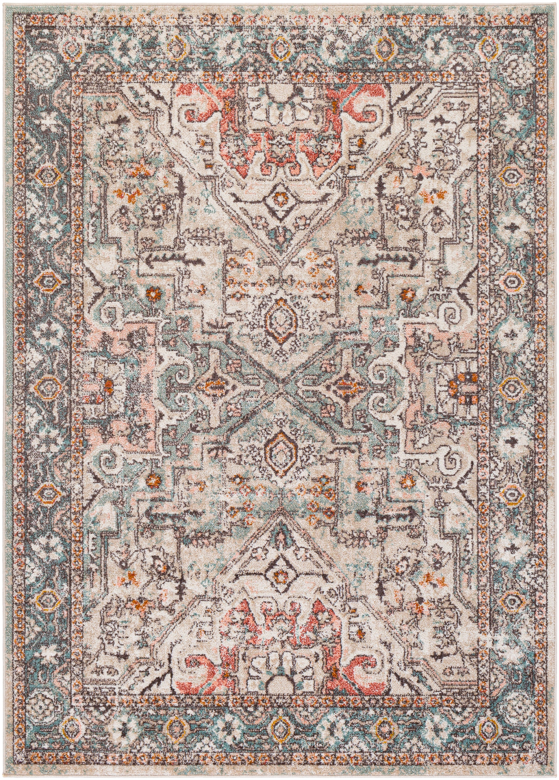 Surya Ankara Akr-2326 Brick, Charcoal, Aqua, Ivory Area Rug