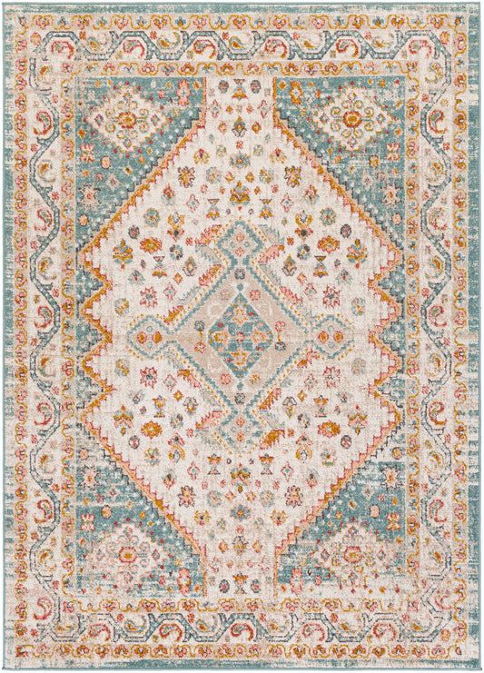 Surya Ankara Akr-2337 Aqua, Mustard, Brick, Ivory Area Rug