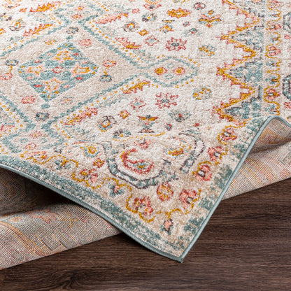 Surya Ankara Akr-2337 Aqua, Mustard, Brick, Ivory Area Rug