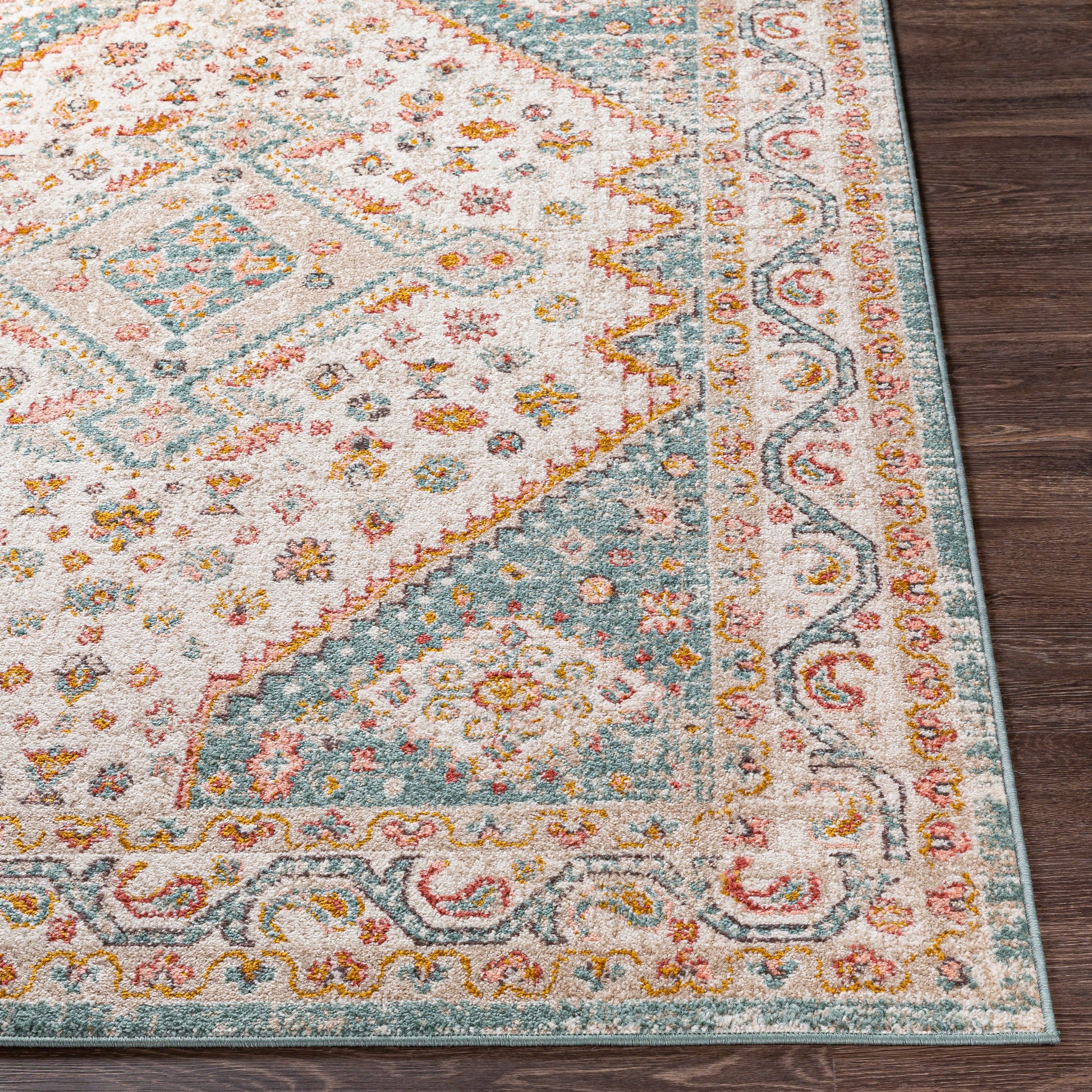 Surya Ankara Akr-2337 Aqua, Mustard, Brick, Ivory Area Rug