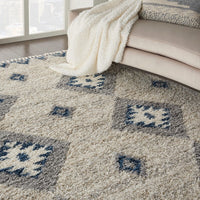 Nourison Oslo Shag Osl03 Ivory / Blue Moroccan Area Rug