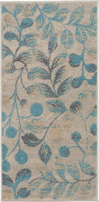 Nourison Tranquil Tra03 Ivory / Turquoise Floral / Country Area Rug