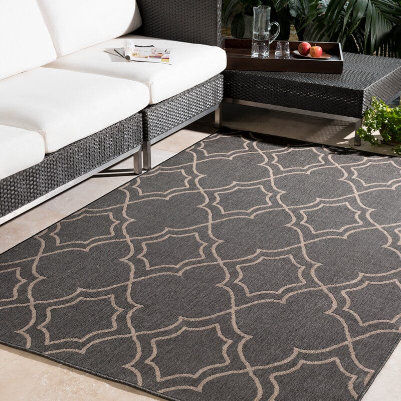 Surya Alfresco Alf-9590 Black / Taupe Geometric Area Rug