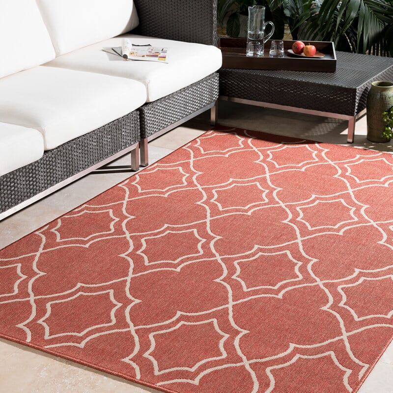 Surya Alfresco Alf-9591 Cherry / Ivory Geometric Area Rug