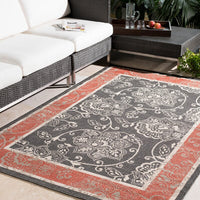 Surya Alfresco Alf-9592 Black / Cherry / Beige / Taupe Area Rug