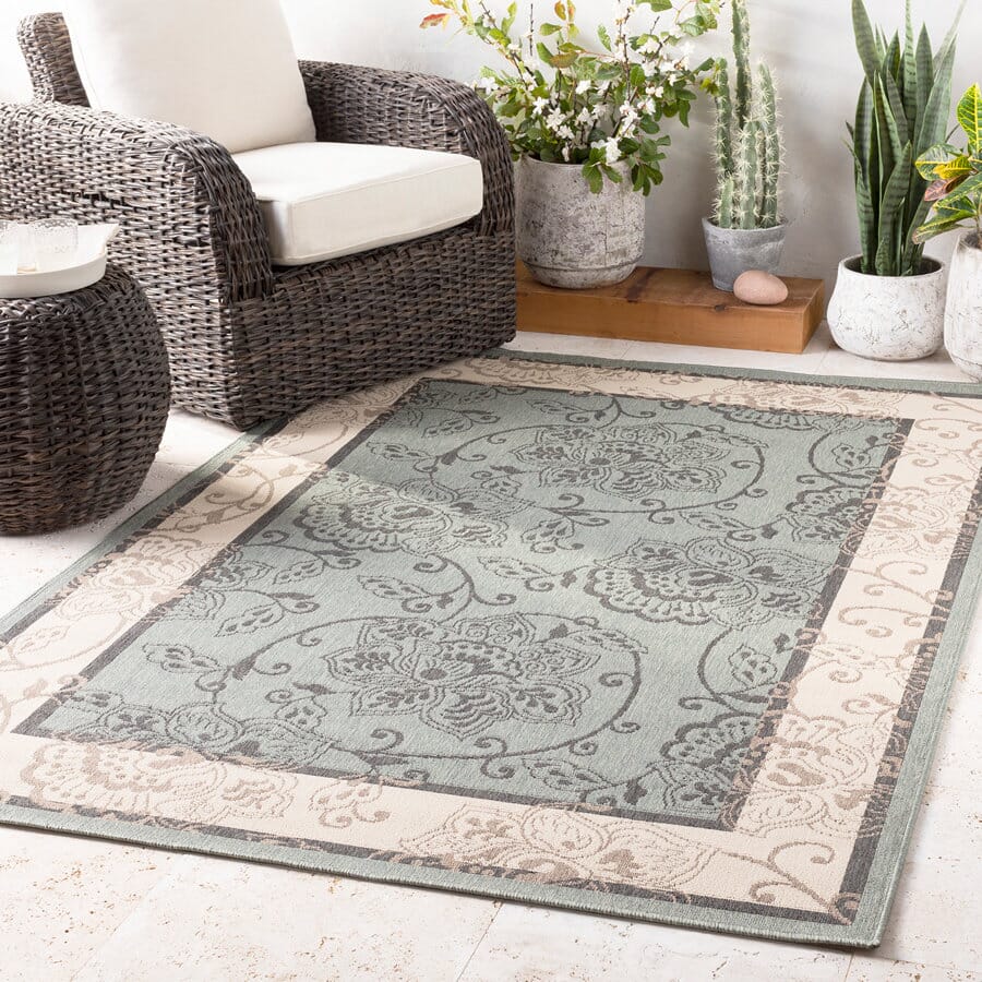 Surya Alfresco Alf-9594 Moss / Ivory / Black / Taupe Rugs.