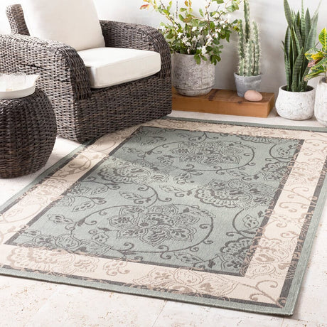 Surya Alfresco Alf-9594 Moss / Ivory / Black / Taupe Rugs.