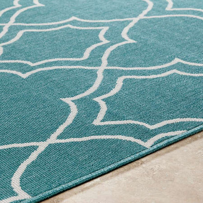 Surya Alfresco Alf-9653 Teal, White Geometric Area Rug