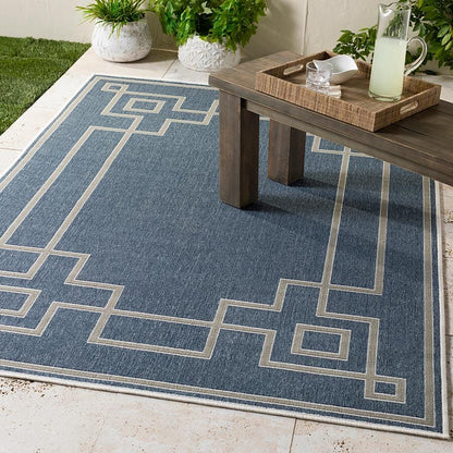 Surya Alfresco Alf-9654 Charcoal, Taupe, White Bordered Area Rug