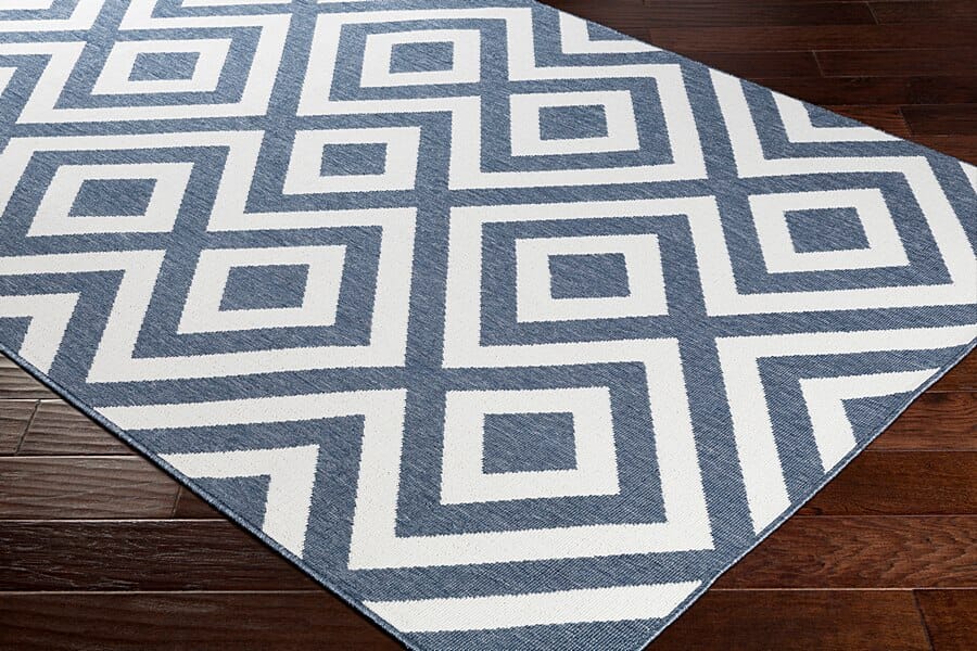 Surya Alfresco Alf-9657 Charcoal, White Geometric Area Rug