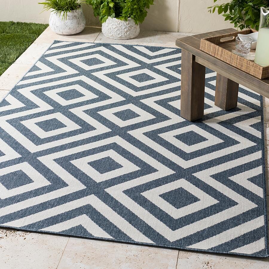 Surya Alfresco Alf-9657 Charcoal, White Geometric Area Rug