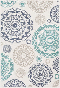 Surya Alfresco Alf-9665 Teal, Charcoal, White, Taupe Geometric Area Rug