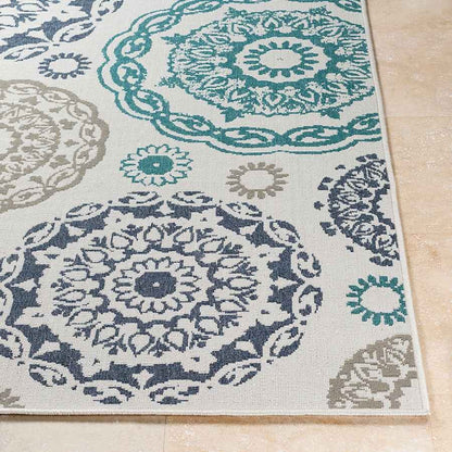 Surya Alfresco Alf-9665 Teal, Charcoal, White, Taupe Geometric Area Rug