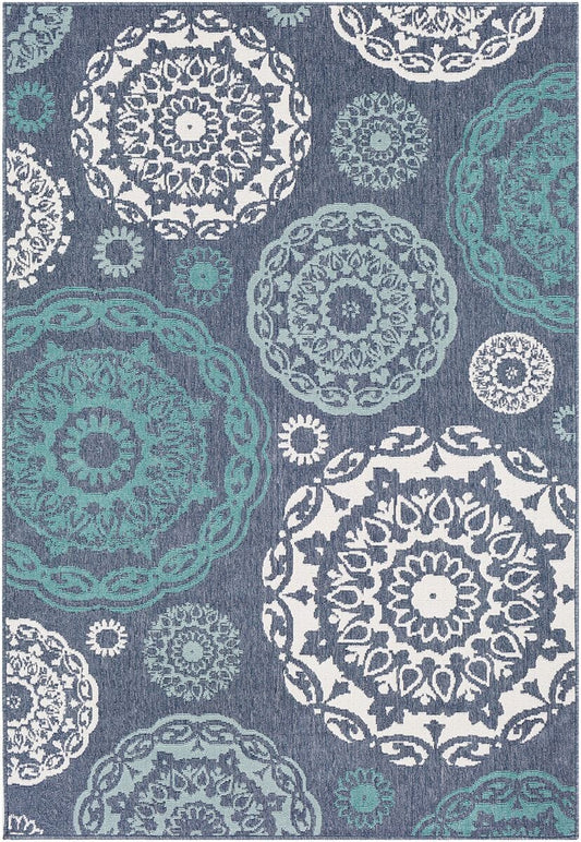 Surya Alfresco Alf-9666 Charcoal, Aqua, Teal, White Geometric Area Rug