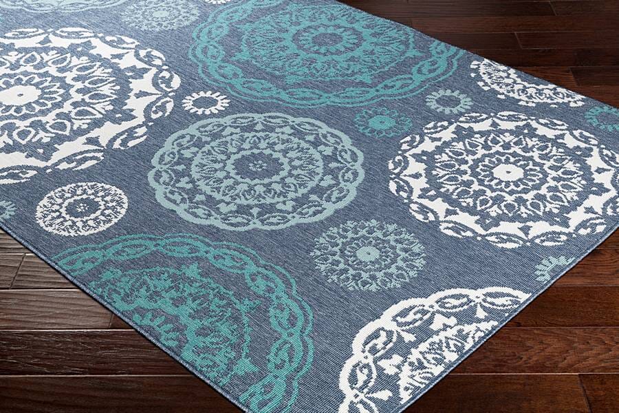 Surya Alfresco Alf-9666 Charcoal, Aqua, Teal, White Geometric Area Rug