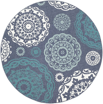 Surya Alfresco Alf-9666 Charcoal, Aqua, Teal, White Geometric Area Rug